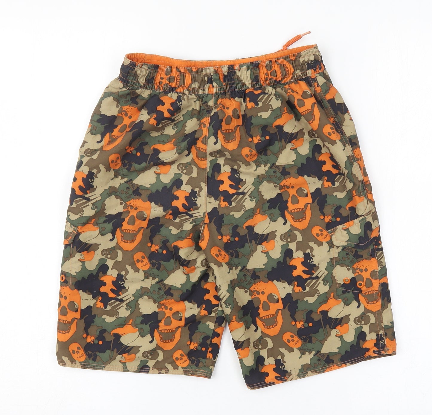 George Boys Orange  Polyester Bermuda Shorts Size 7-8 Years  Regular Drawstring - skull print