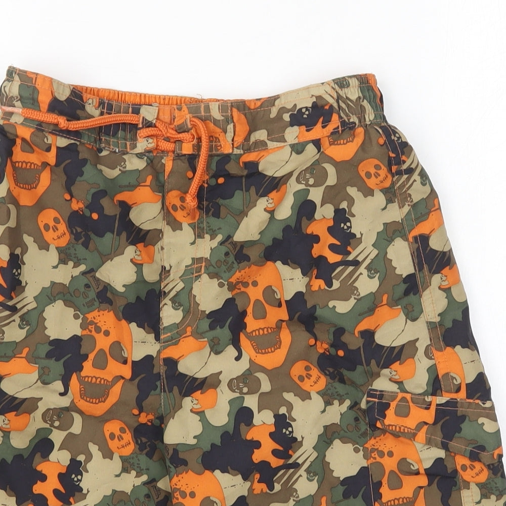George Boys Orange  Polyester Bermuda Shorts Size 7-8 Years  Regular Drawstring - skull print