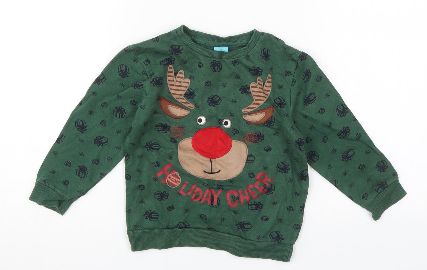 Little kids Boys Green  Cotton Pullover Sweatshirt Size 3-4 Years  Pullover - Holiday Cheer