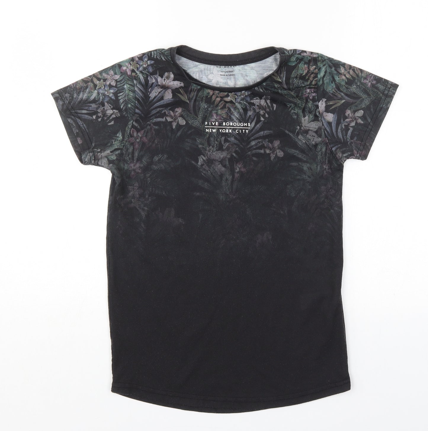Primark Boys Black  Polyester Basic T-Shirt Size 10-11 Years Round Neck Pullover - New York City