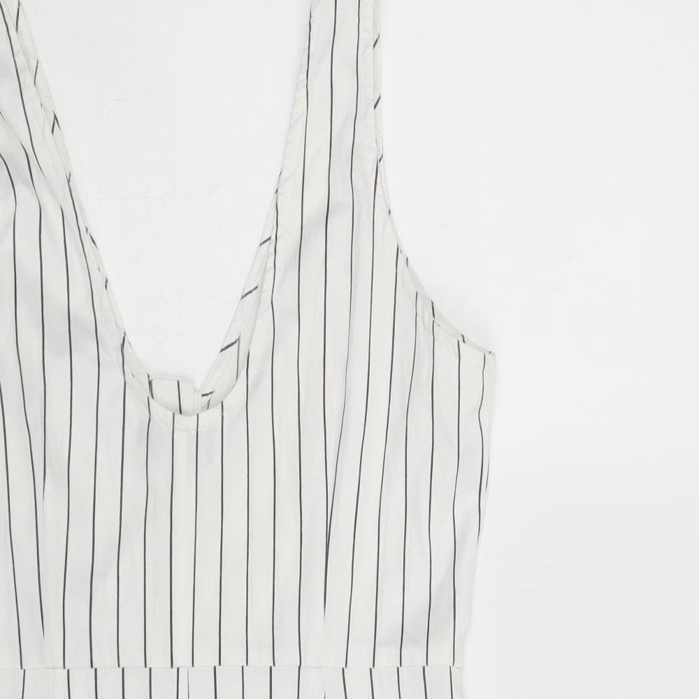 PRETTYLITTLETHING Womens White Striped Polyester Tank Dress  Size 12  V-Neck Button
