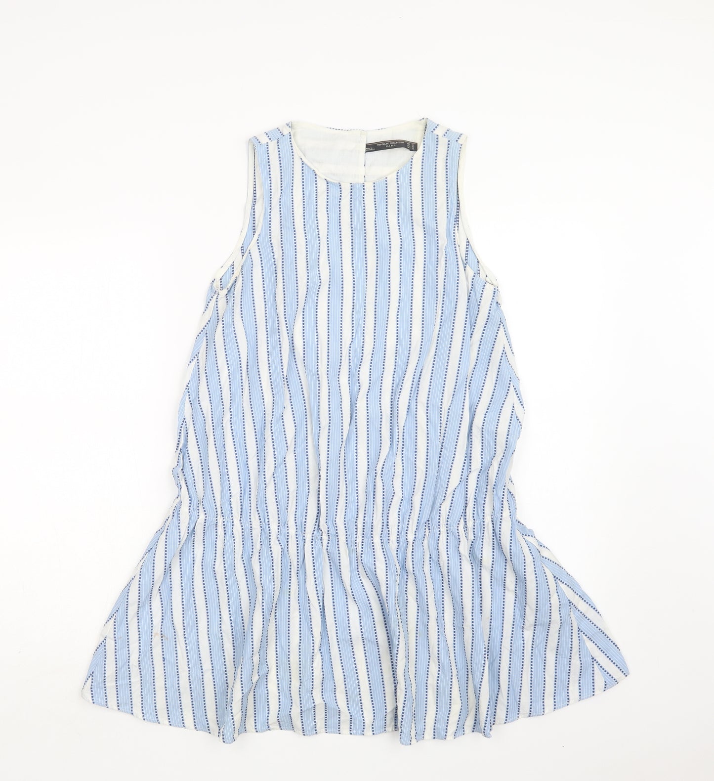 Zara Womens Blue Striped Cotton A-Line  Size XS  Round Neck Button