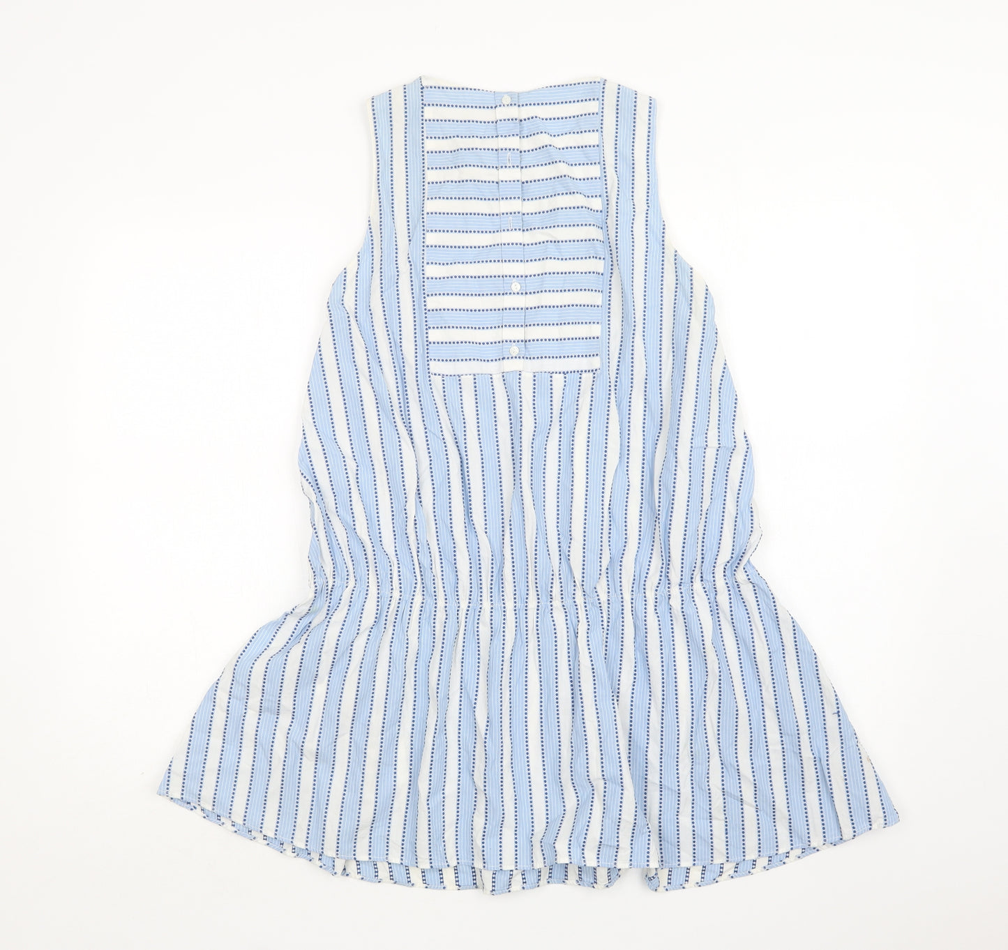 Zara Womens Blue Striped Cotton A-Line  Size XS  Round Neck Button