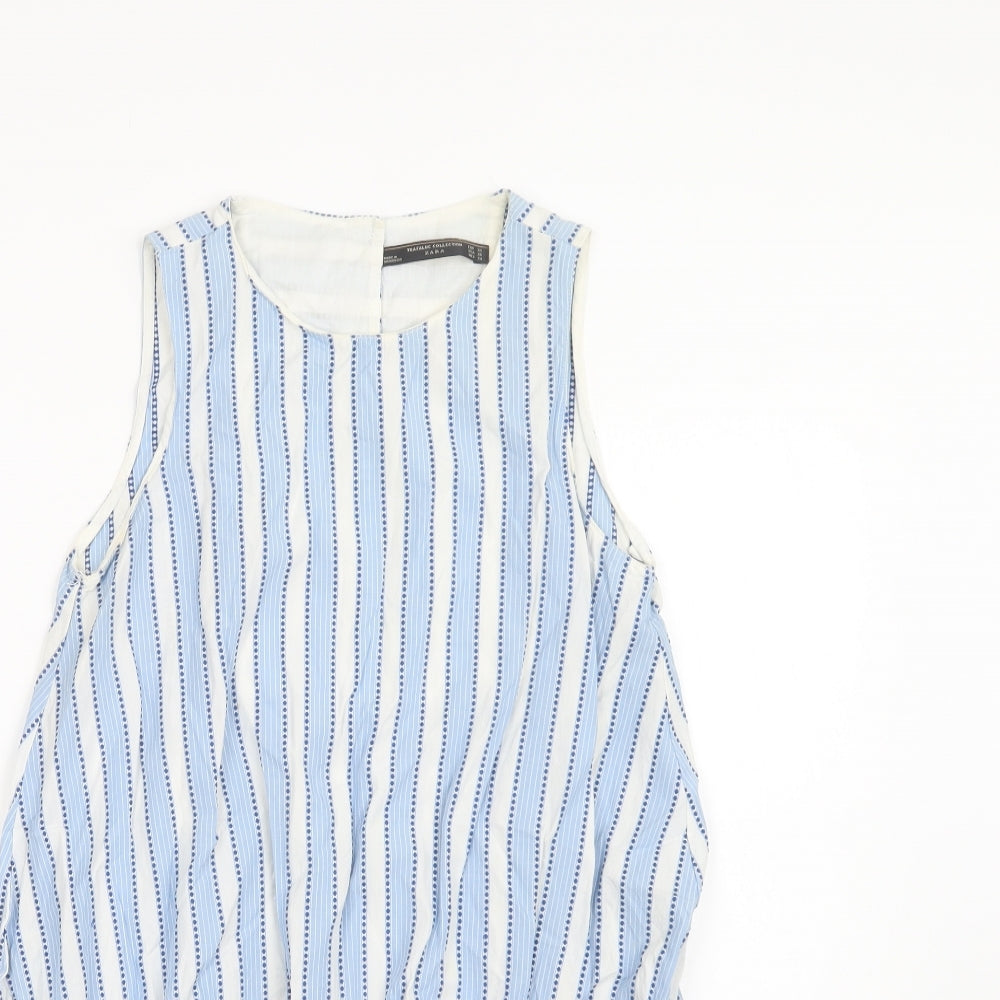Zara Womens Blue Striped Cotton A-Line  Size XS  Round Neck Button