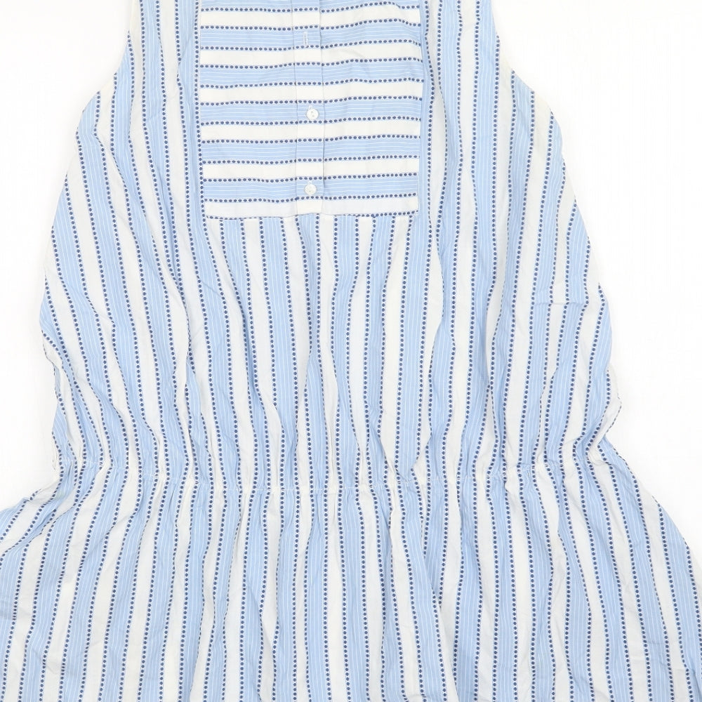 Zara Womens Blue Striped Cotton A-Line  Size XS  Round Neck Button