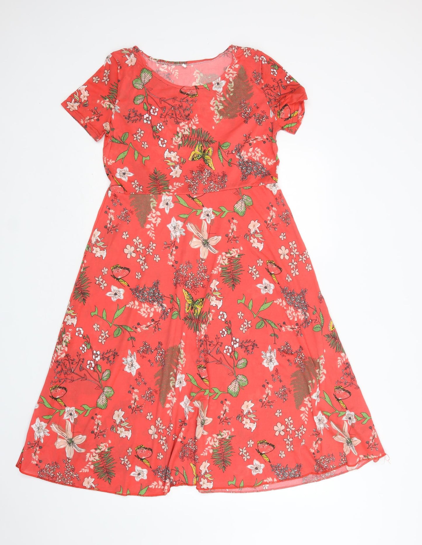Preworn Womens Red Floral Polyester A-Line  Size M  Round Neck
