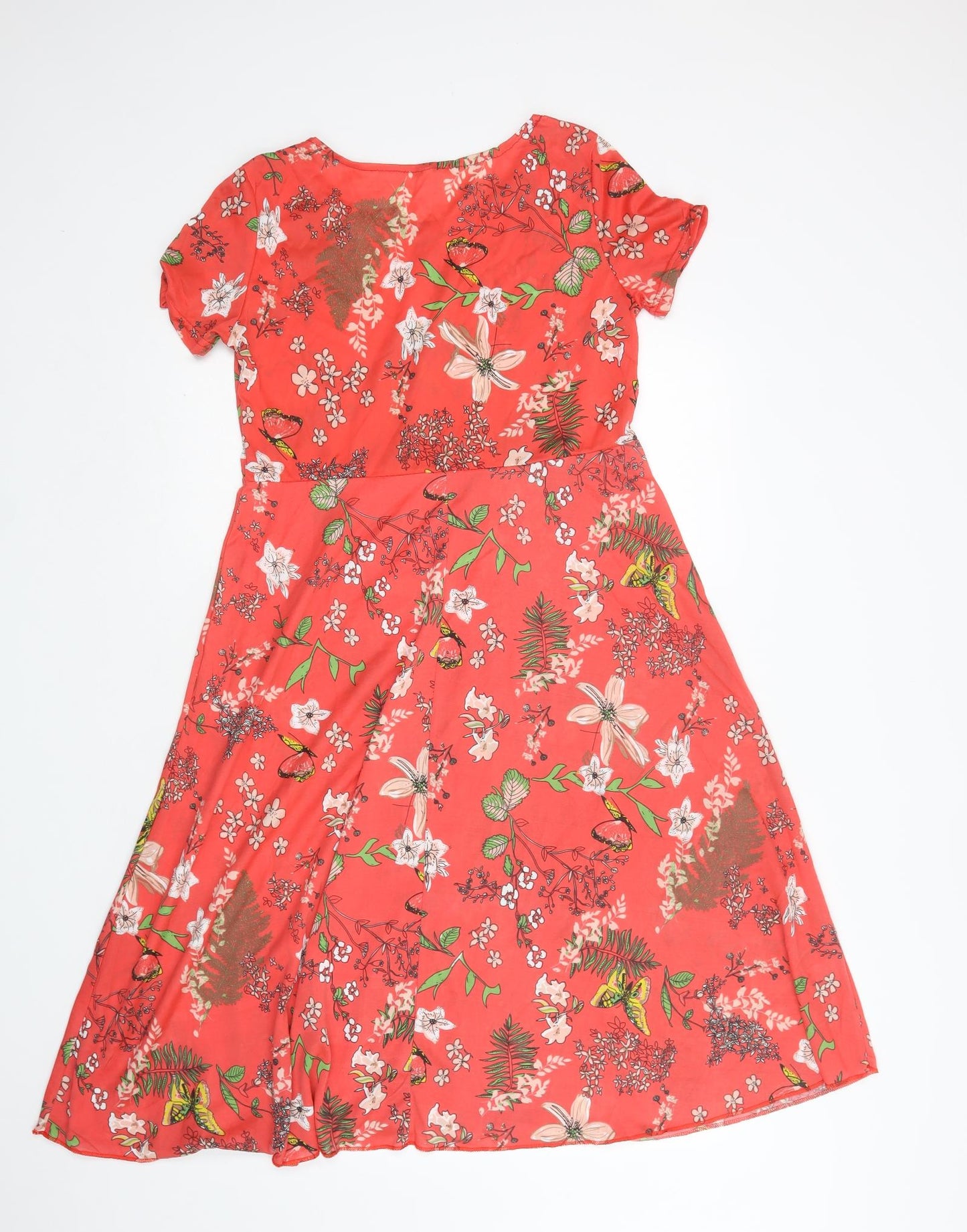 Preworn Womens Red Floral Polyester A-Line  Size M  Round Neck