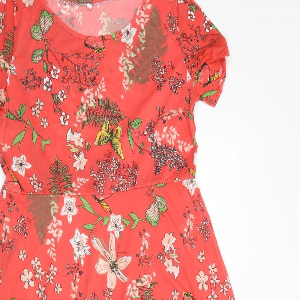 Preworn Womens Red Floral Polyester A-Line  Size M  Round Neck