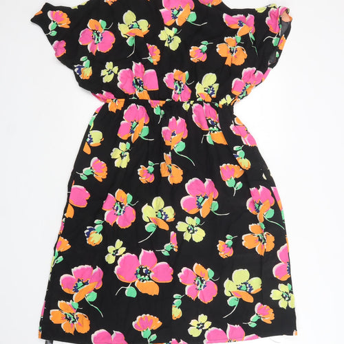 George Womens Black Floral Viscose A-Line  Size 16  V-Neck  - Cold Shoulder