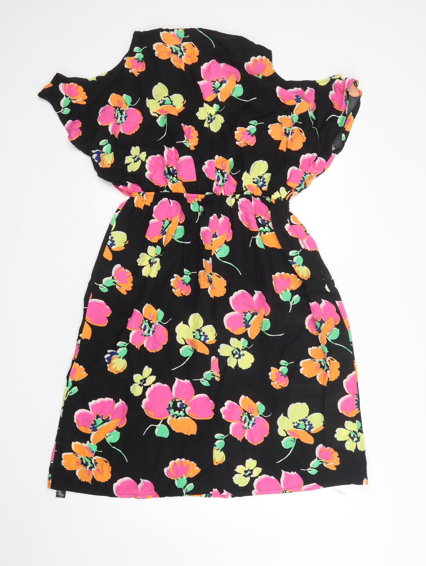 George Womens Black Floral Viscose A-Line  Size 16  V-Neck  - Cold Shoulder