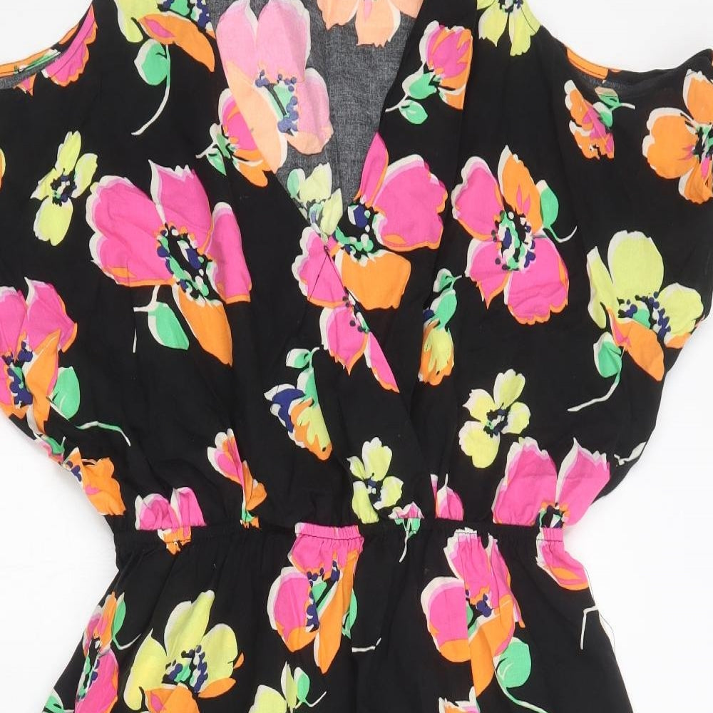 George Womens Black Floral Viscose A-Line  Size 16  V-Neck  - Cold Shoulder