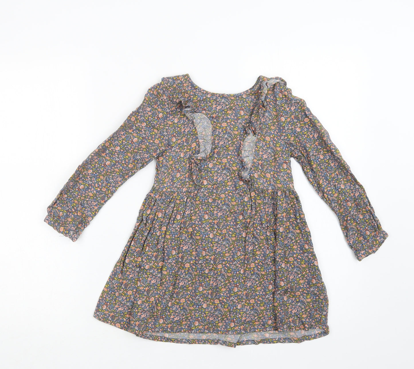 NEXT Girls Multicoloured Floral Viscose A-Line  Size 4-5 Years  Round Neck Button