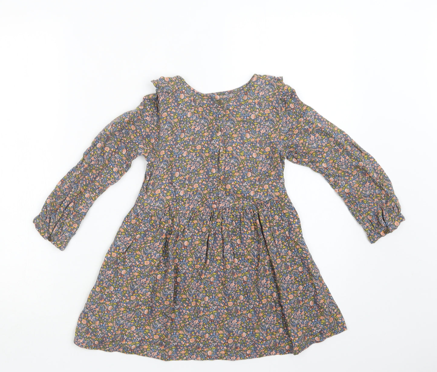 NEXT Girls Multicoloured Floral Viscose A-Line  Size 4-5 Years  Round Neck Button