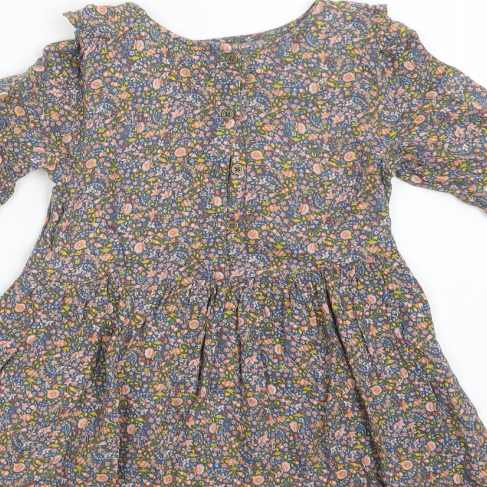 NEXT Girls Multicoloured Floral Viscose A-Line  Size 4-5 Years  Round Neck Button