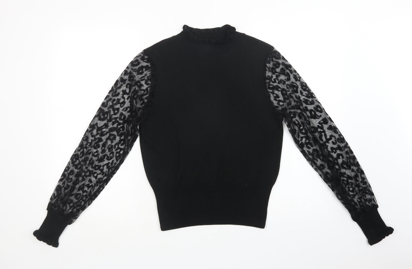 TU Womens Black Mock Neck Animal Print Acrylic Pullover Jumper Size 10
