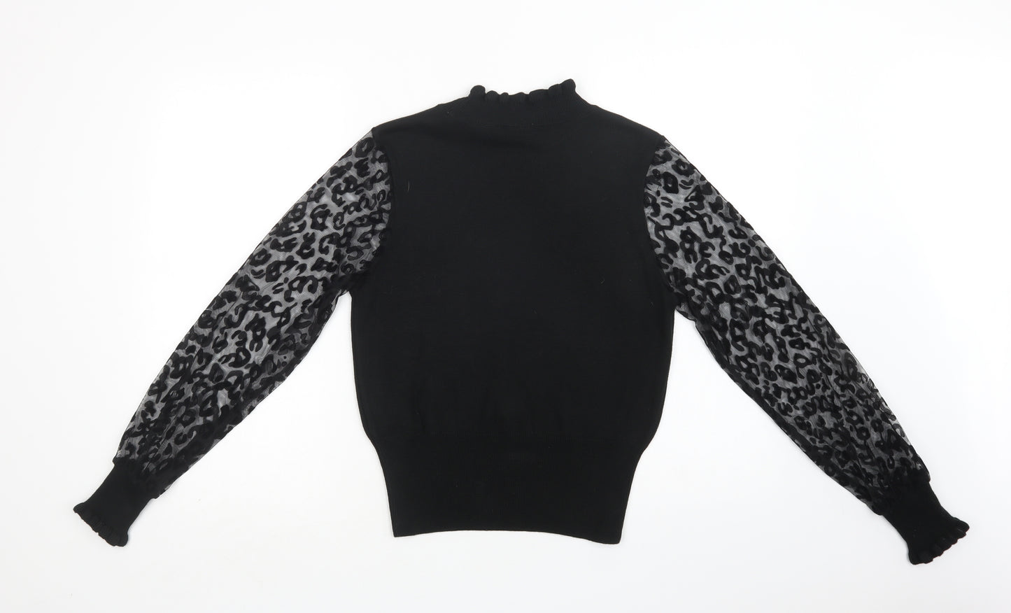 TU Womens Black Mock Neck Animal Print Acrylic Pullover Jumper Size 10