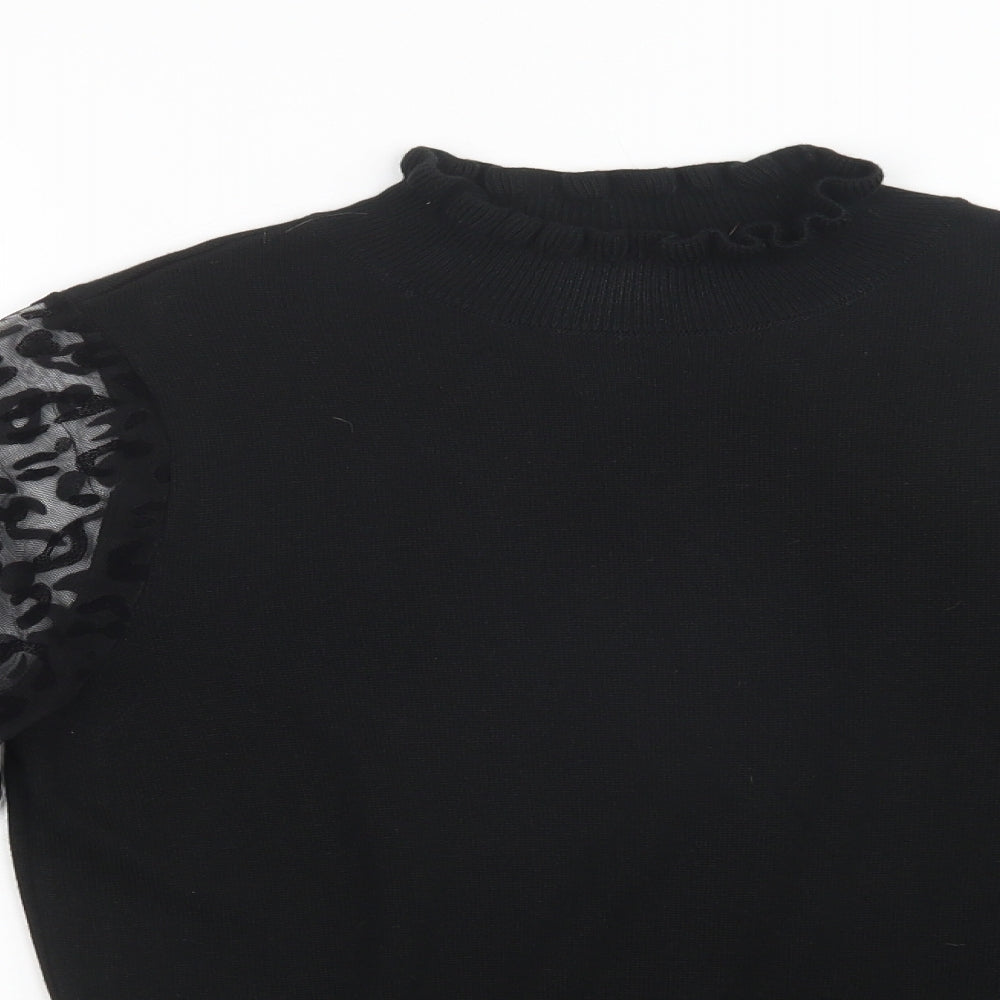 TU Womens Black Mock Neck Animal Print Acrylic Pullover Jumper Size 10