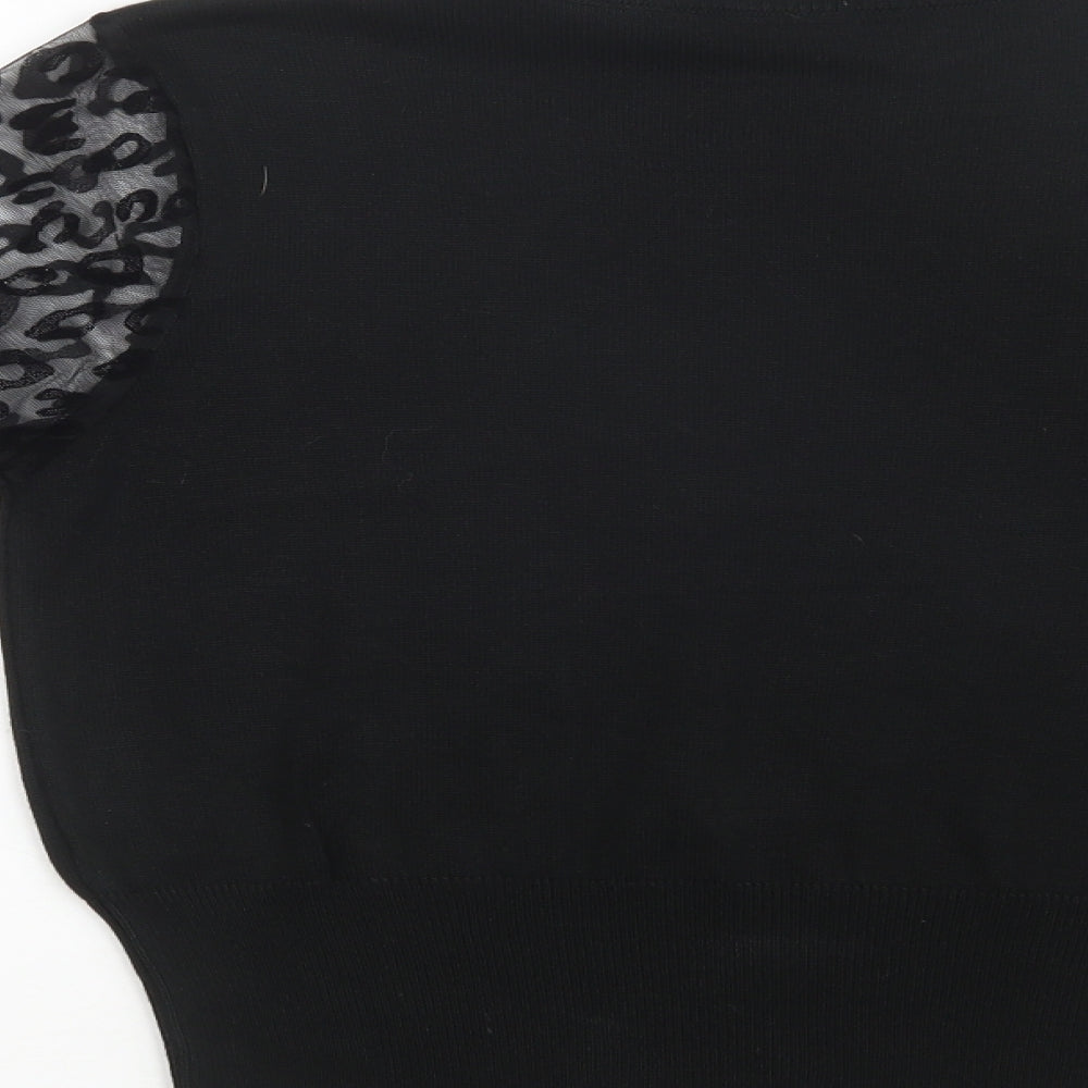 TU Womens Black Mock Neck Animal Print Acrylic Pullover Jumper Size 10