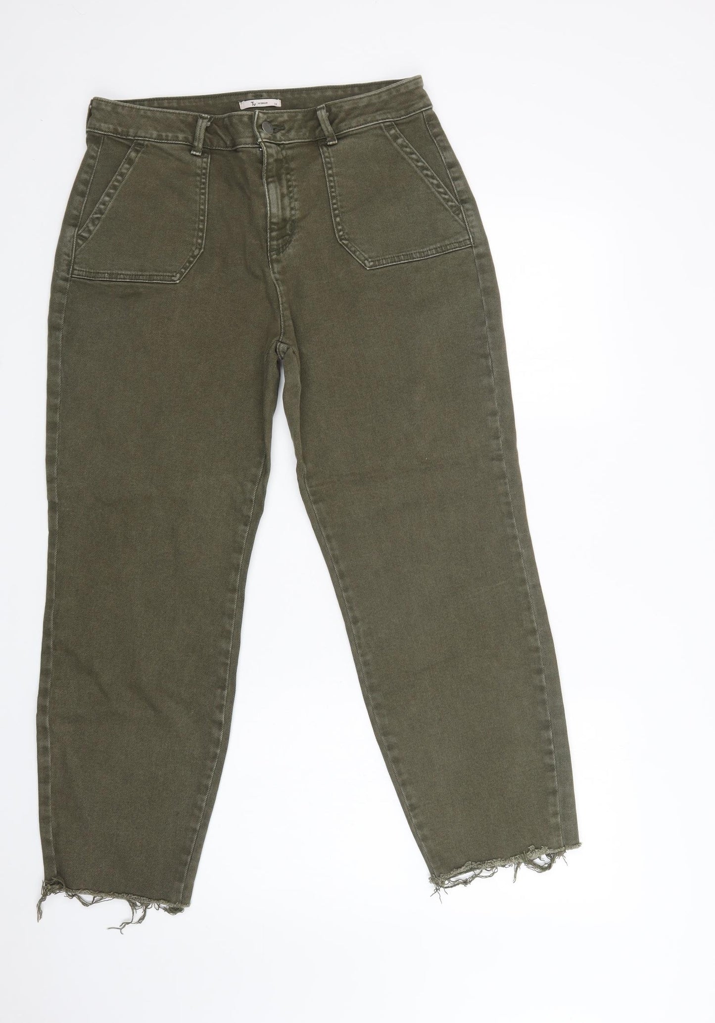 TU Womens Green  Cotton Tapered Jeans Size 14 L28 in Regular Button