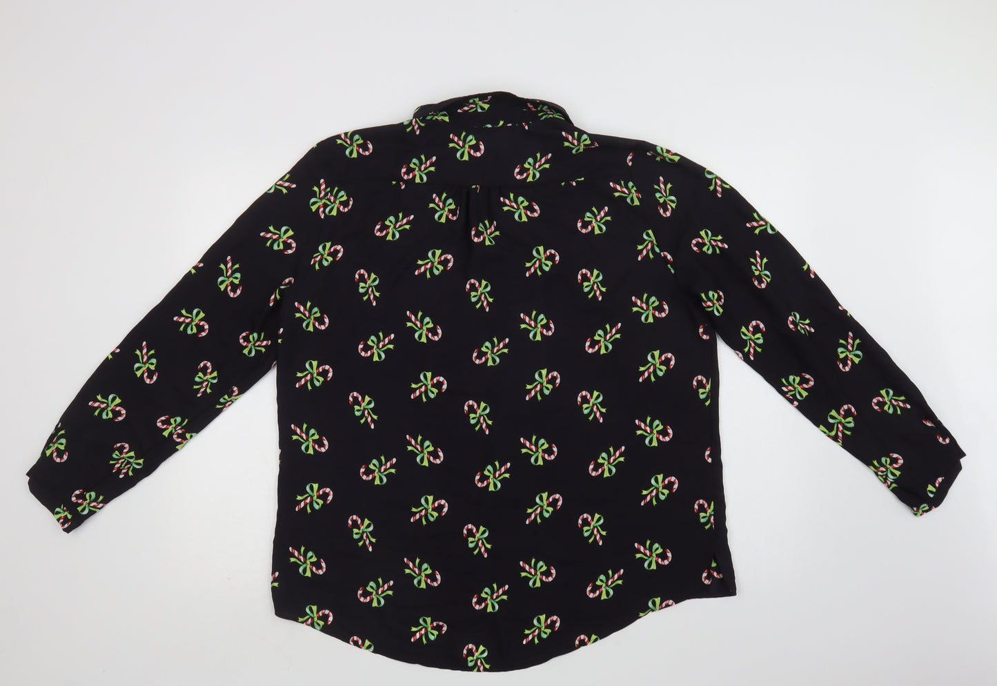 George Womens Black Geometric Polyester Basic Button-Up Size 16 Collared - Christmas Top