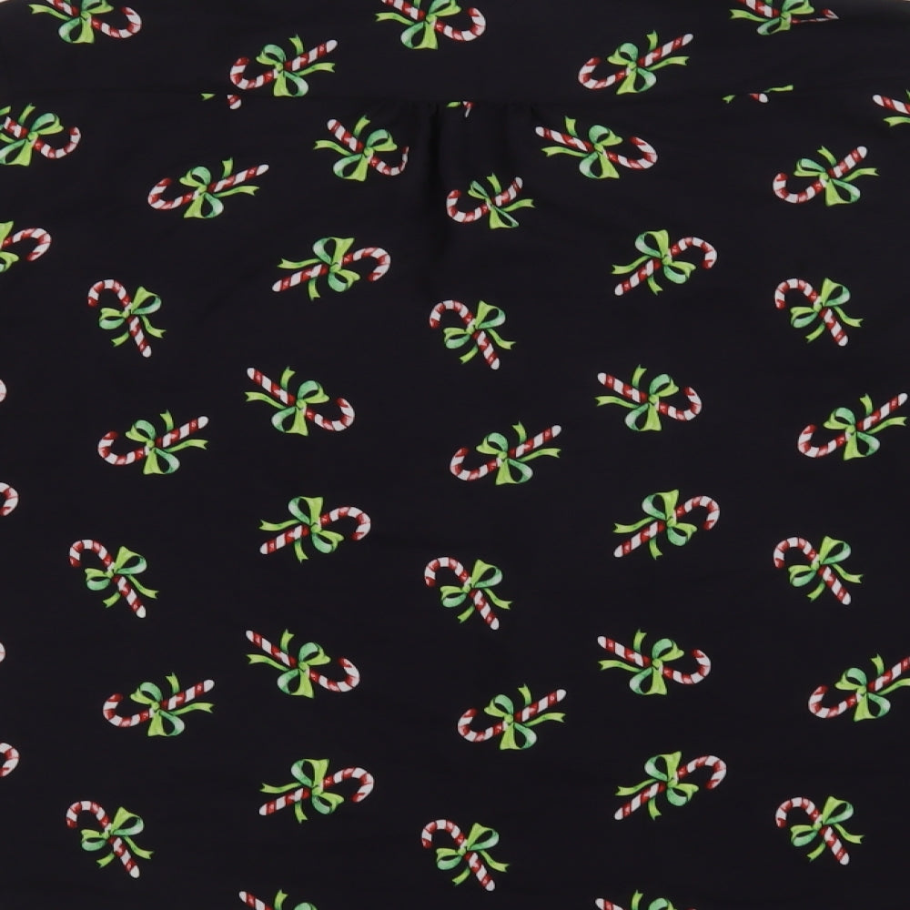 George Womens Black Geometric Polyester Basic Button-Up Size 16 Collared - Christmas Top