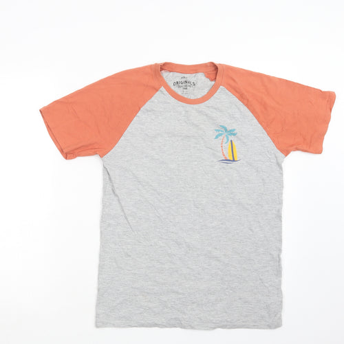 M&S Boys Grey Colourblock Cotton Basic Polo Size 13-14 Years Crew Neck  - Palm Tree