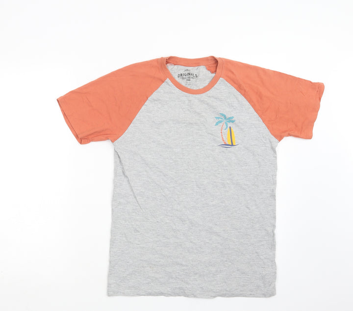 M&S Boys Grey Colourblock Cotton Basic Polo Size 13-14 Years Crew Neck  - Palm Tree