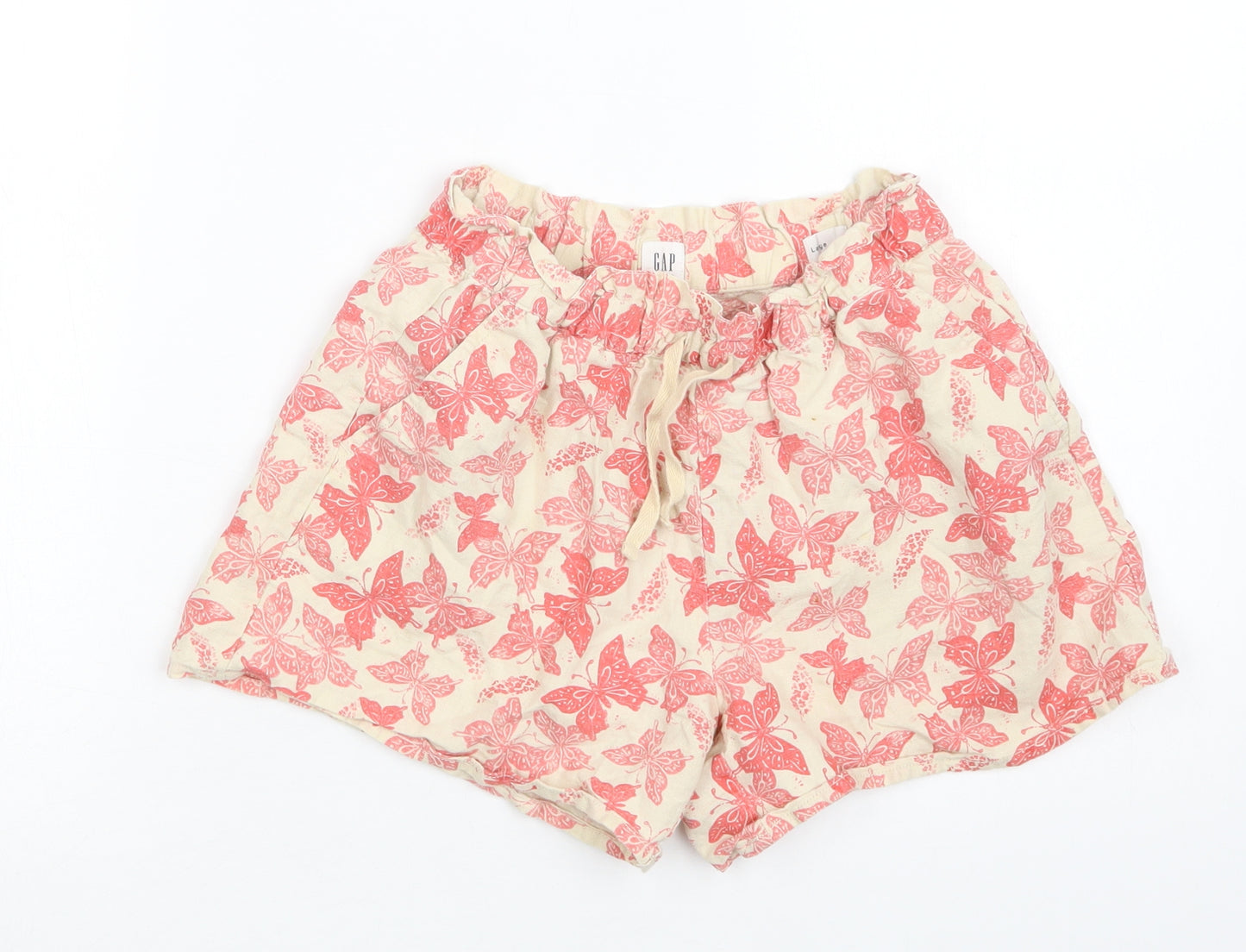 Gap Girls Ivory Geometric Linen Bermuda Shorts Size 10-11 Years  Regular Drawstring - Butterfly Print