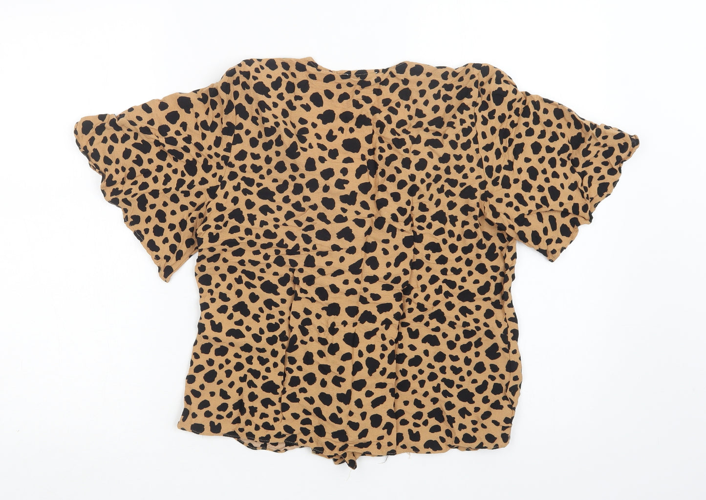 Warehouse Womens Beige Animal Print Viscose Basic Blouse Size 12 Collared