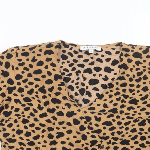 Warehouse Womens Beige Animal Print Viscose Basic Blouse Size 12 Collared