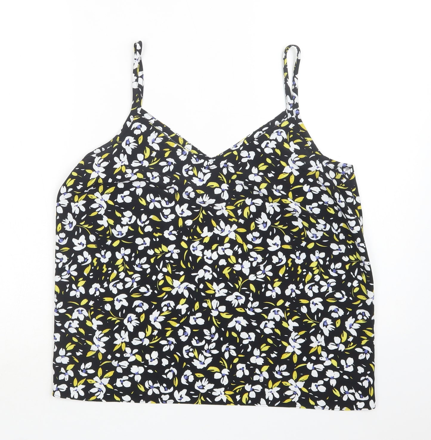 M & Co Womens Black Floral Polyester Camisole Blouse Size 12 V-Neck
