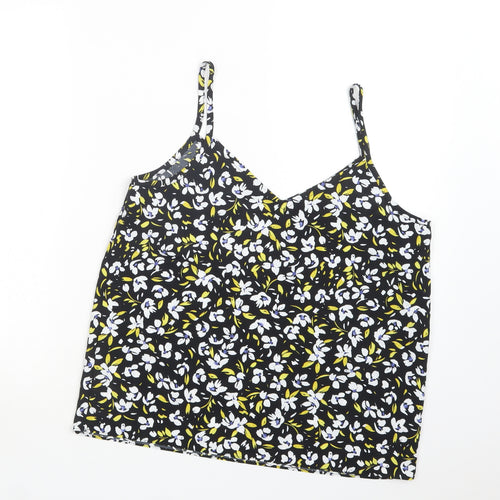 M & Co Womens Black Floral Polyester Camisole Blouse Size 12 V-Neck