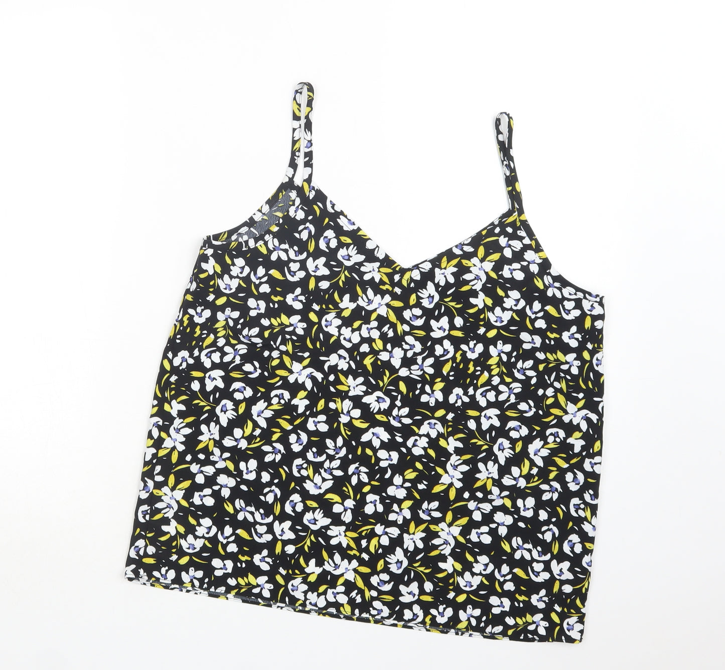 M & Co Womens Black Floral Polyester Camisole Blouse Size 12 V-Neck