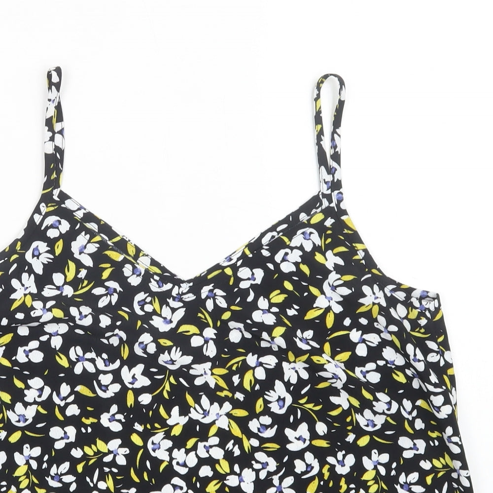 M & Co Womens Black Floral Polyester Camisole Blouse Size 12 V-Neck