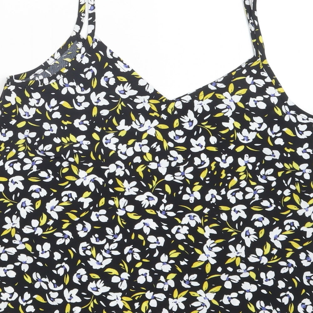 M & Co Womens Black Floral Polyester Camisole Blouse Size 12 V-Neck