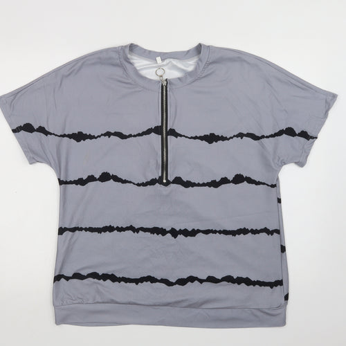 Preworn Womens Grey Striped Polyester Basic Blouse Size L Henley