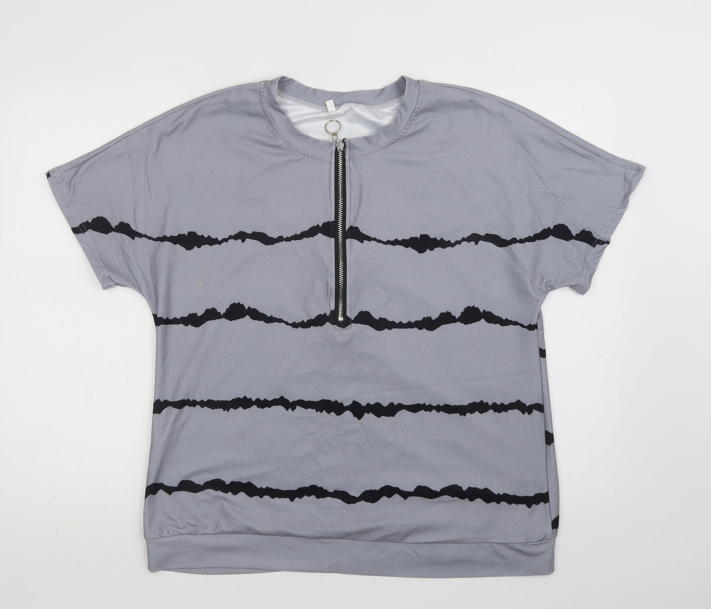 Preworn Womens Grey Striped Polyester Basic Blouse Size L Henley