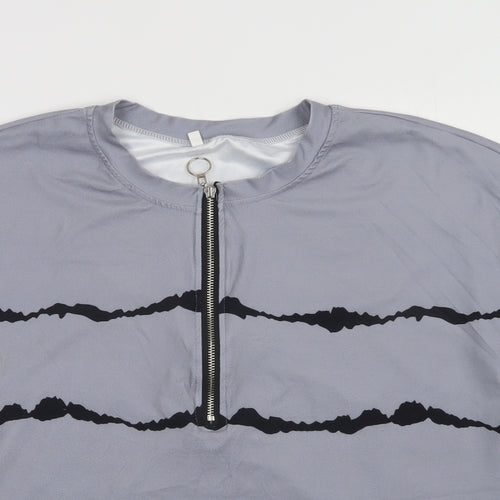 Preworn Womens Grey Striped Polyester Basic Blouse Size L Henley