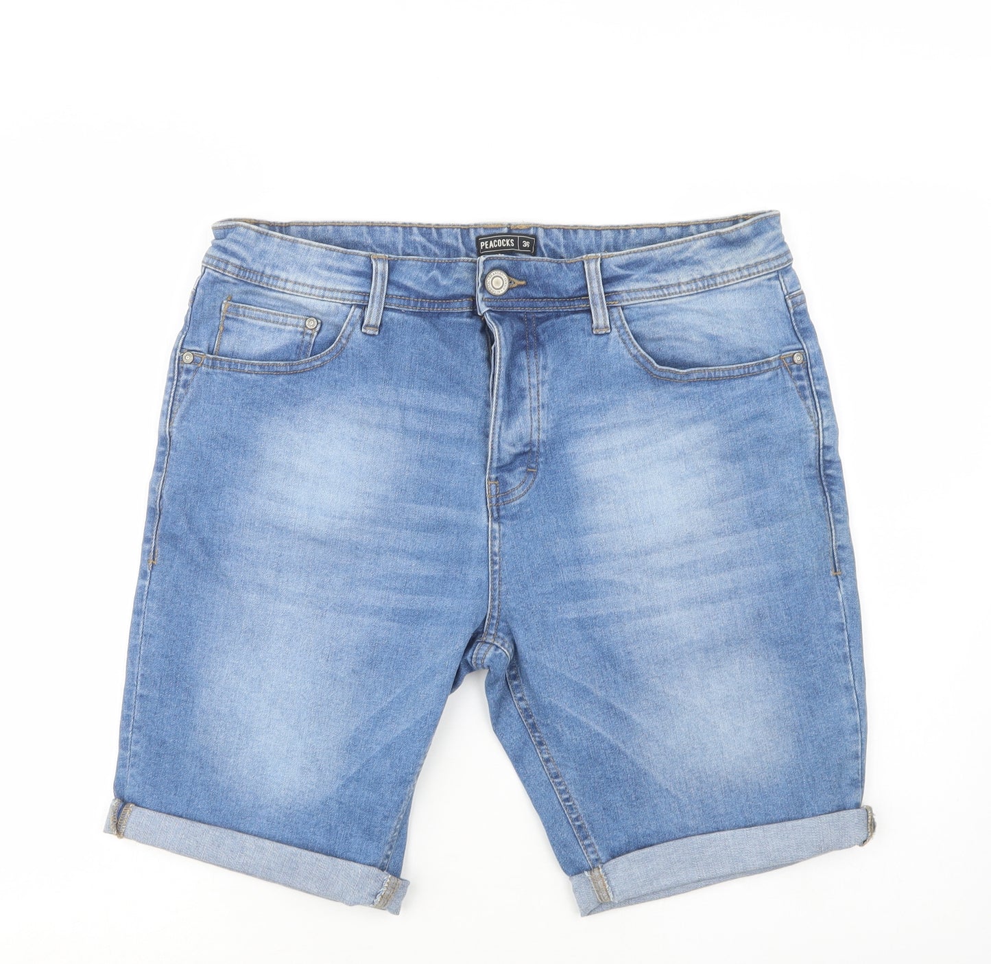 Peacocks Mens Blue  Cotton Chino Shorts Size 36 L10 in Regular Button