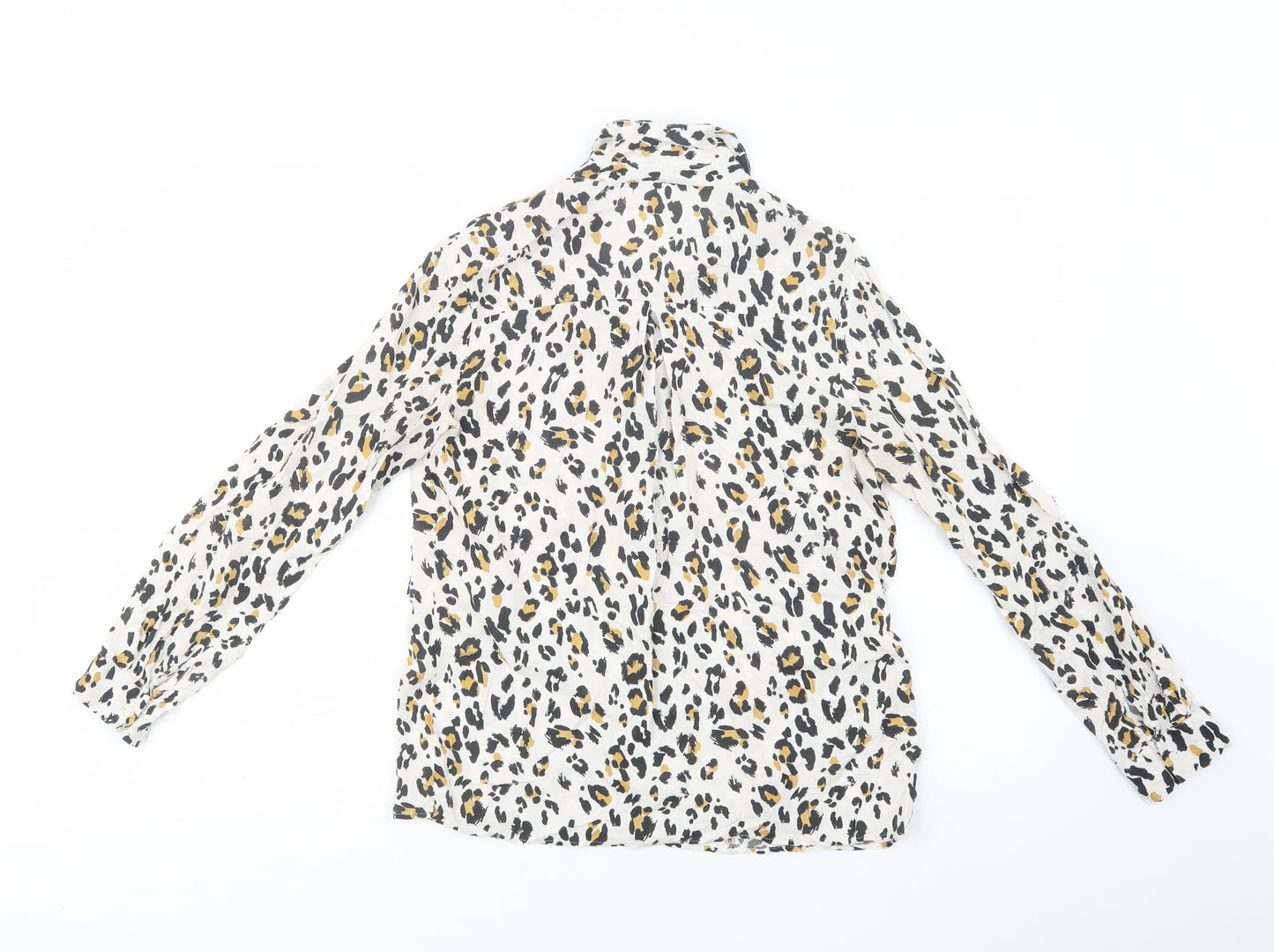 F&F Womens White Animal Print Viscose Basic Blouse Size 8 V-Neck