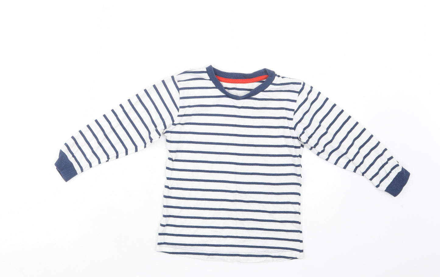Matalan Boys White Striped Cotton Basic T-Shirt Size 4-5 Years Crew Neck