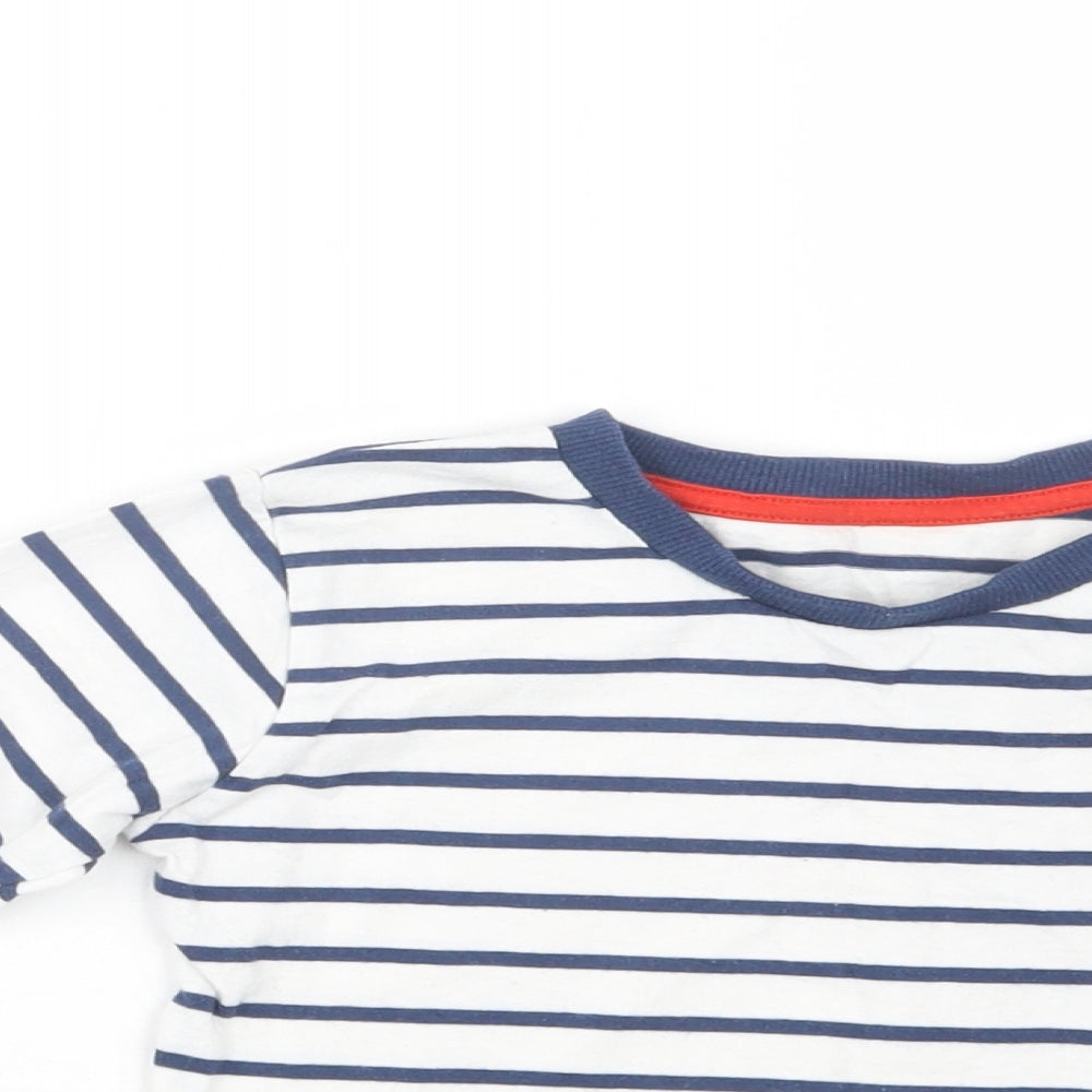 Matalan Boys White Striped Cotton Basic T-Shirt Size 4-5 Years Crew Neck
