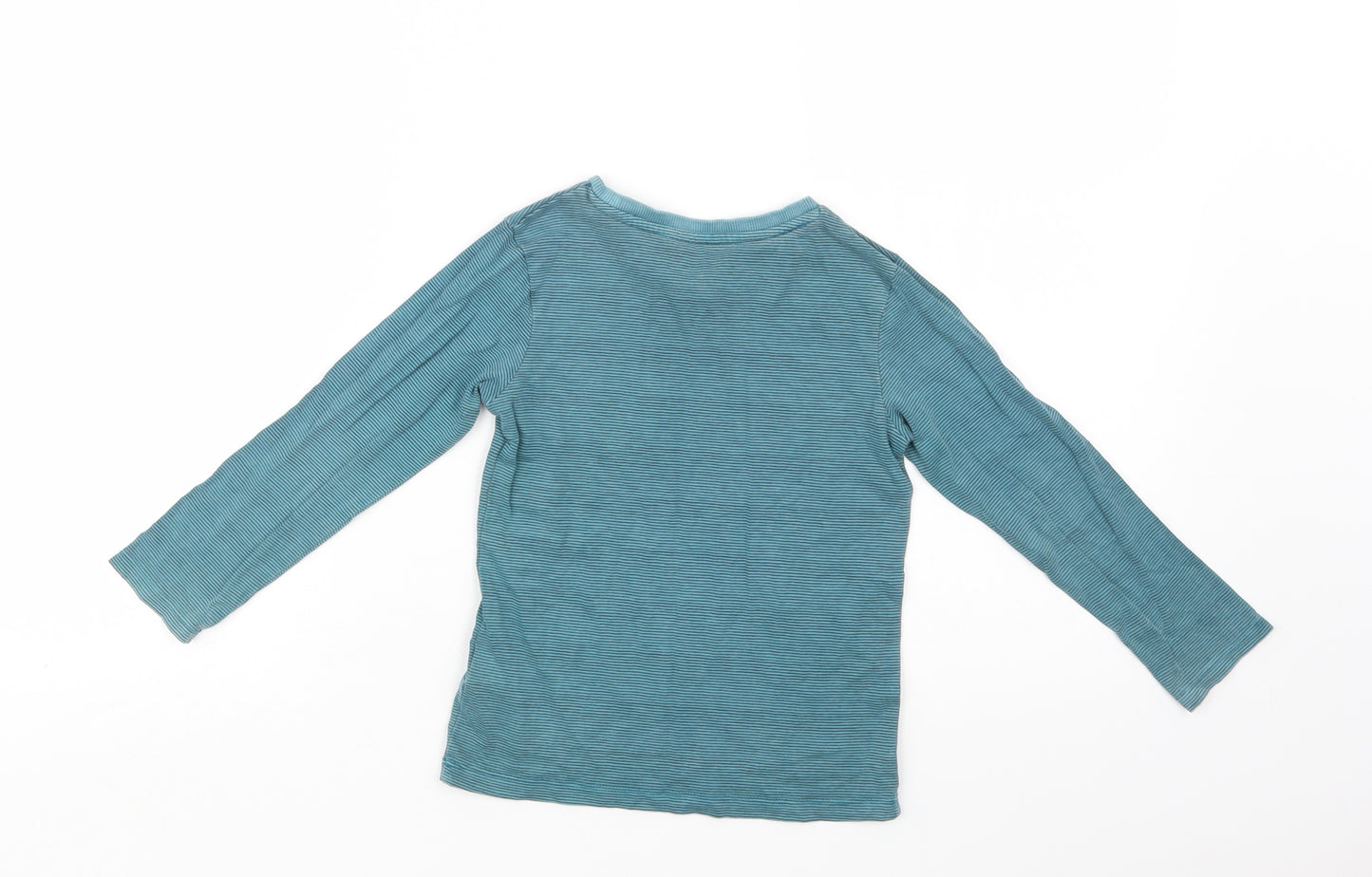M&S Boys Green Striped Cotton Basic T-Shirt Size 3-4 Years Crew Neck
