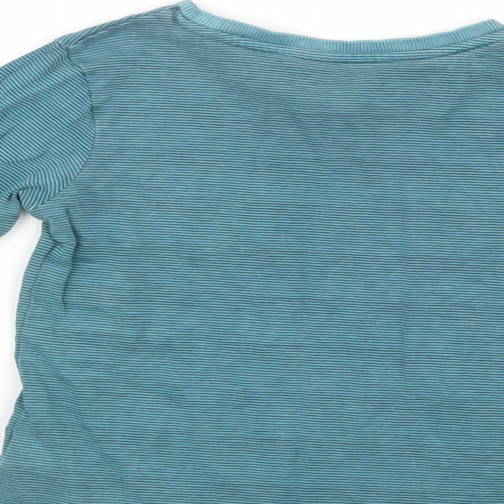 M&S Boys Green Striped Cotton Basic T-Shirt Size 3-4 Years Crew Neck