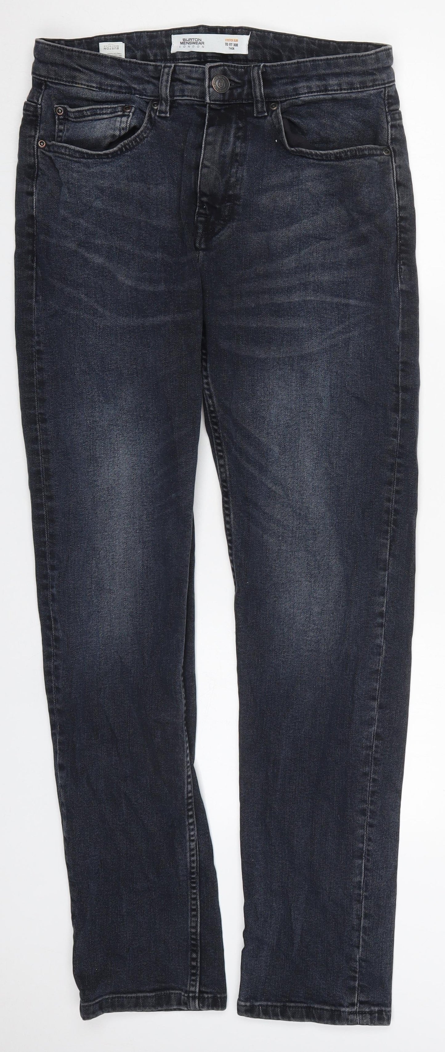 Burton Mens Grey  Cotton Straight Jeans Size 30 L30 in Regular Button