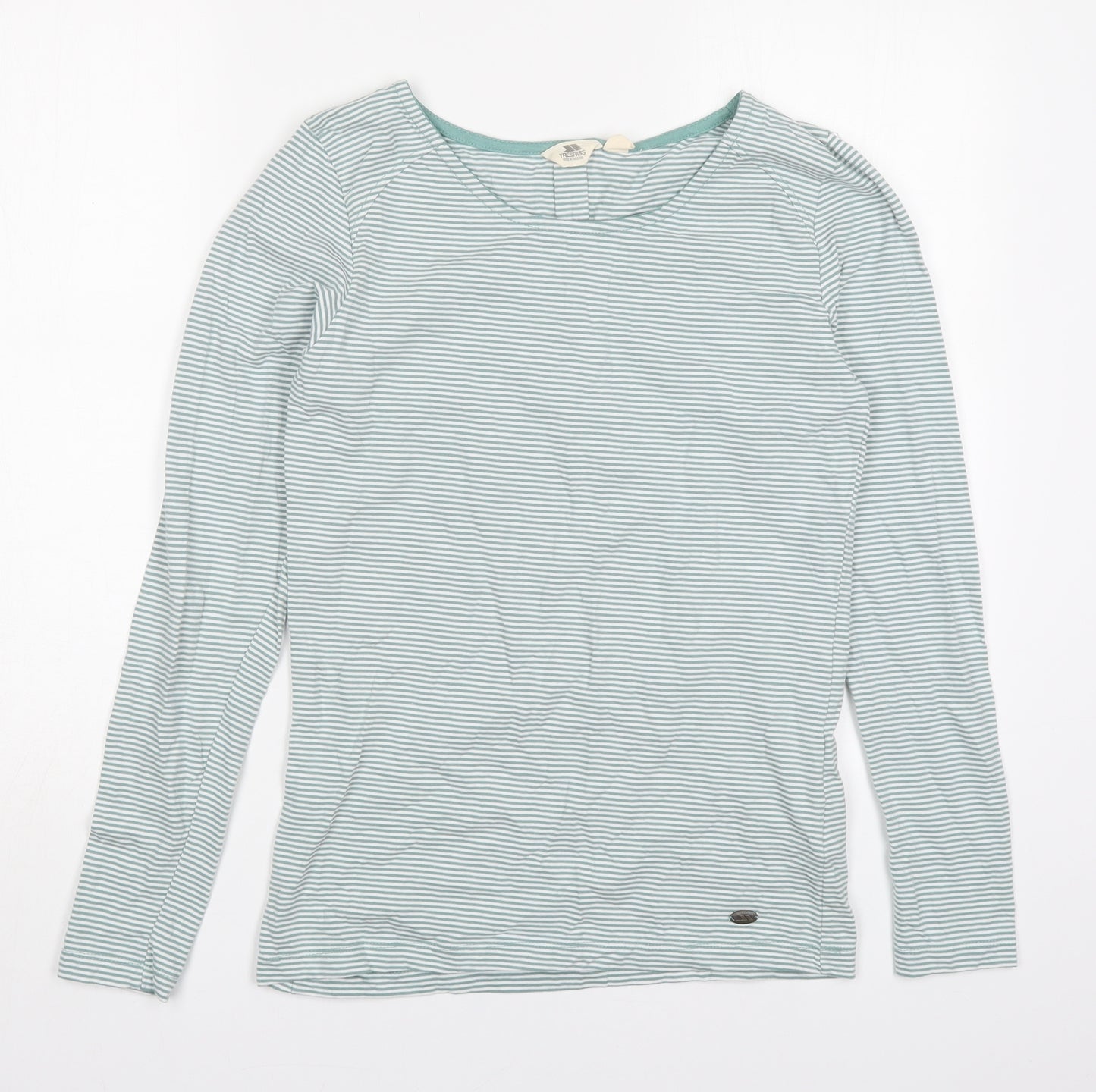 Trespass Womens Green Striped Cotton Basic T-Shirt Size 14 Round Neck