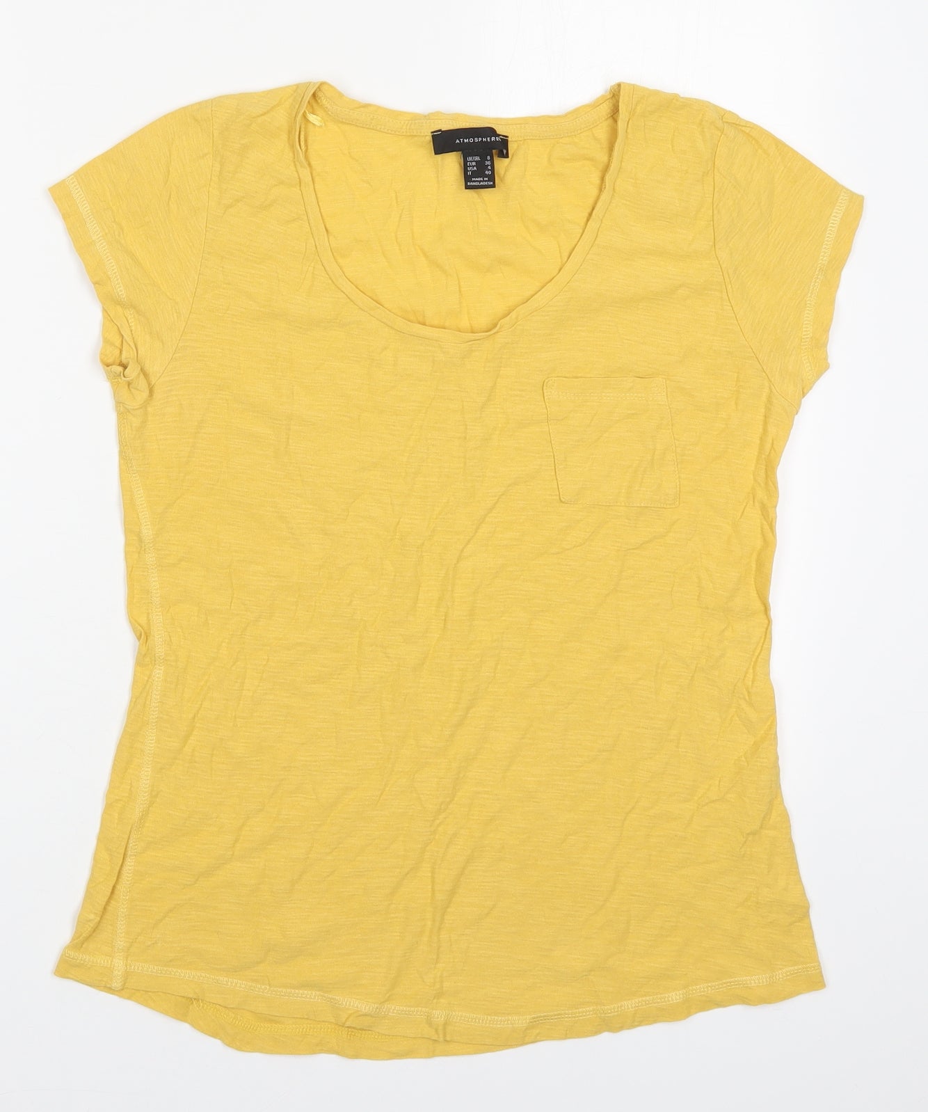 Atmosphere Womens Yellow  Cotton Basic T-Shirt Size 8 Round Neck