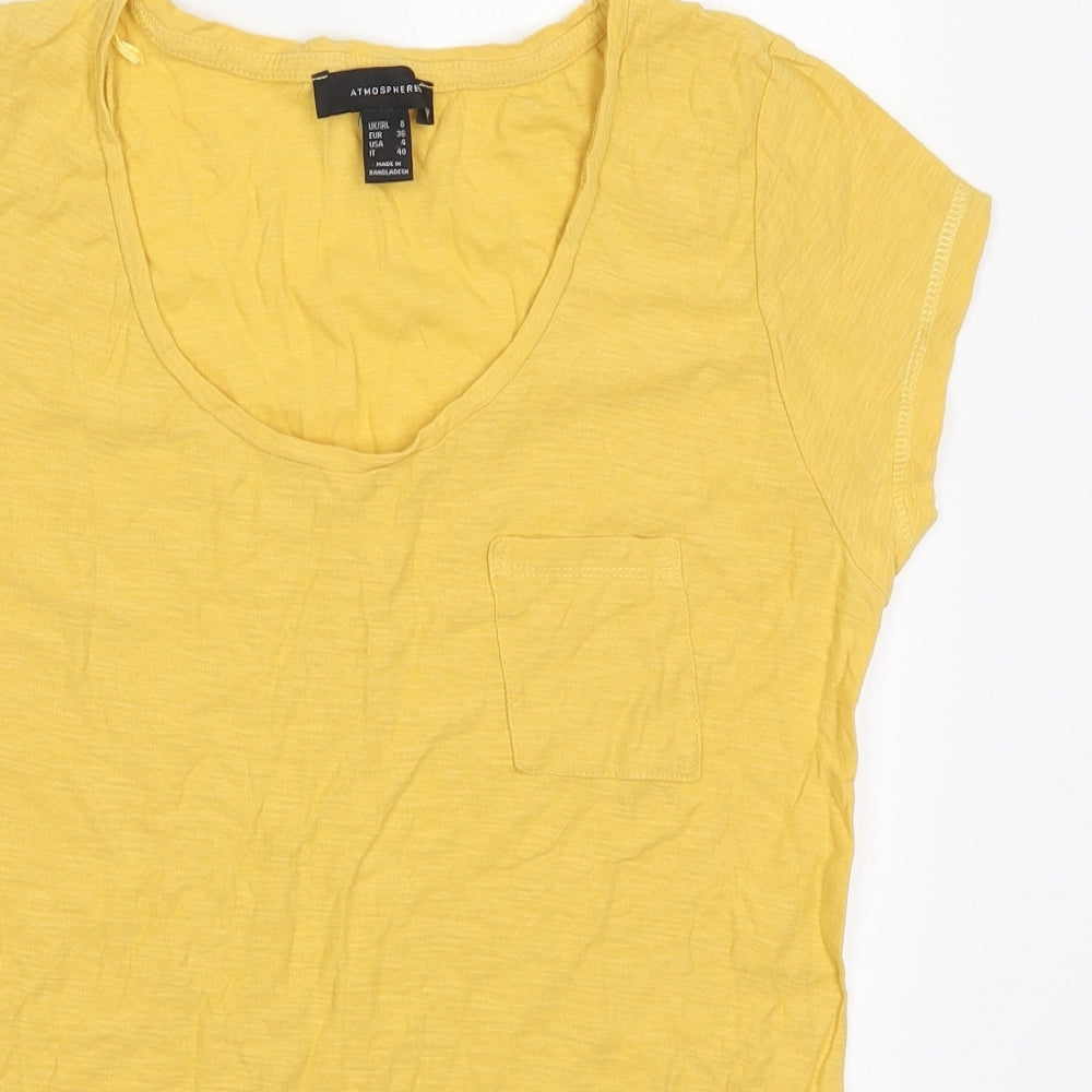 Atmosphere Womens Yellow  Cotton Basic T-Shirt Size 8 Round Neck