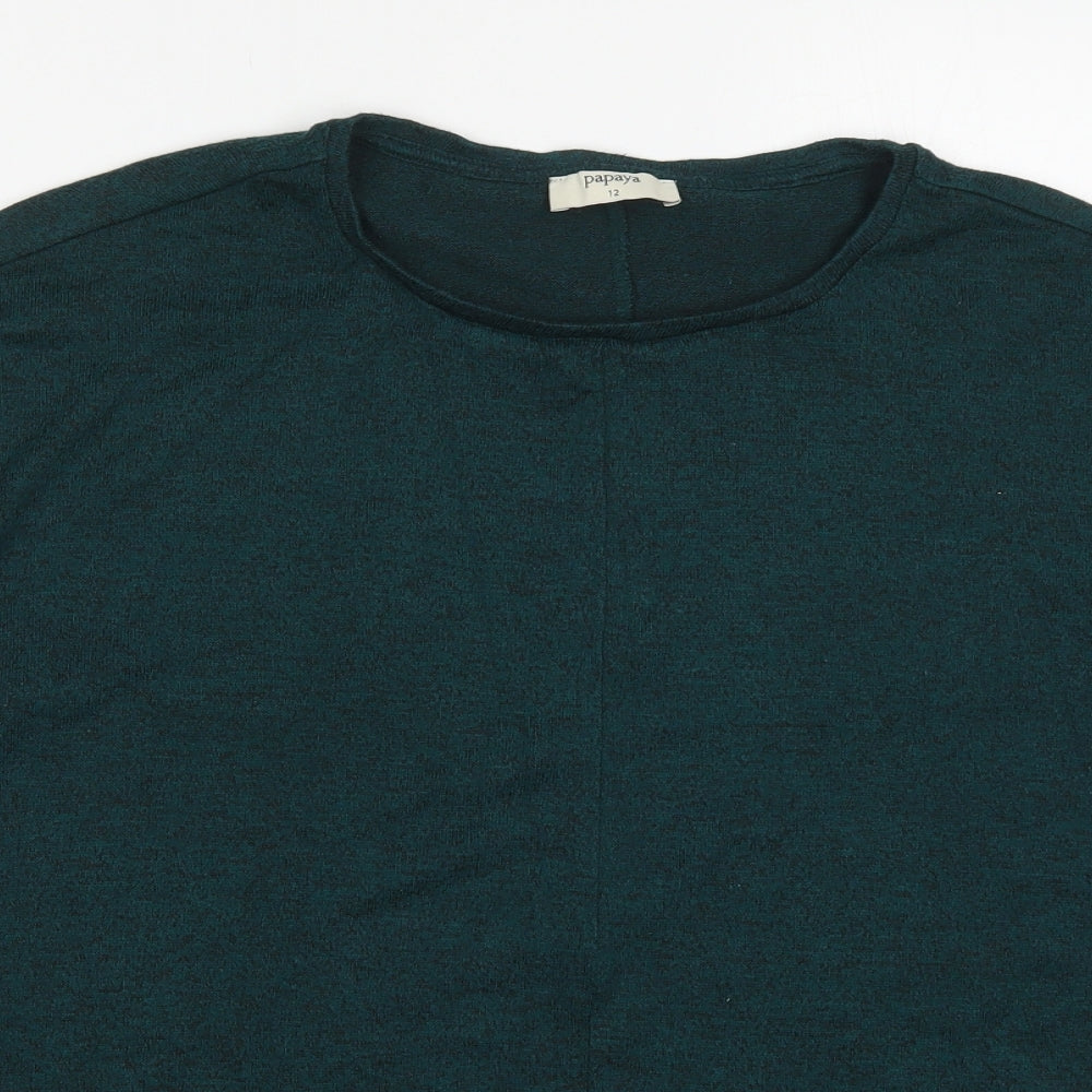 Papaya Womens Green  Viscose Basic T-Shirt Size 12 Round Neck