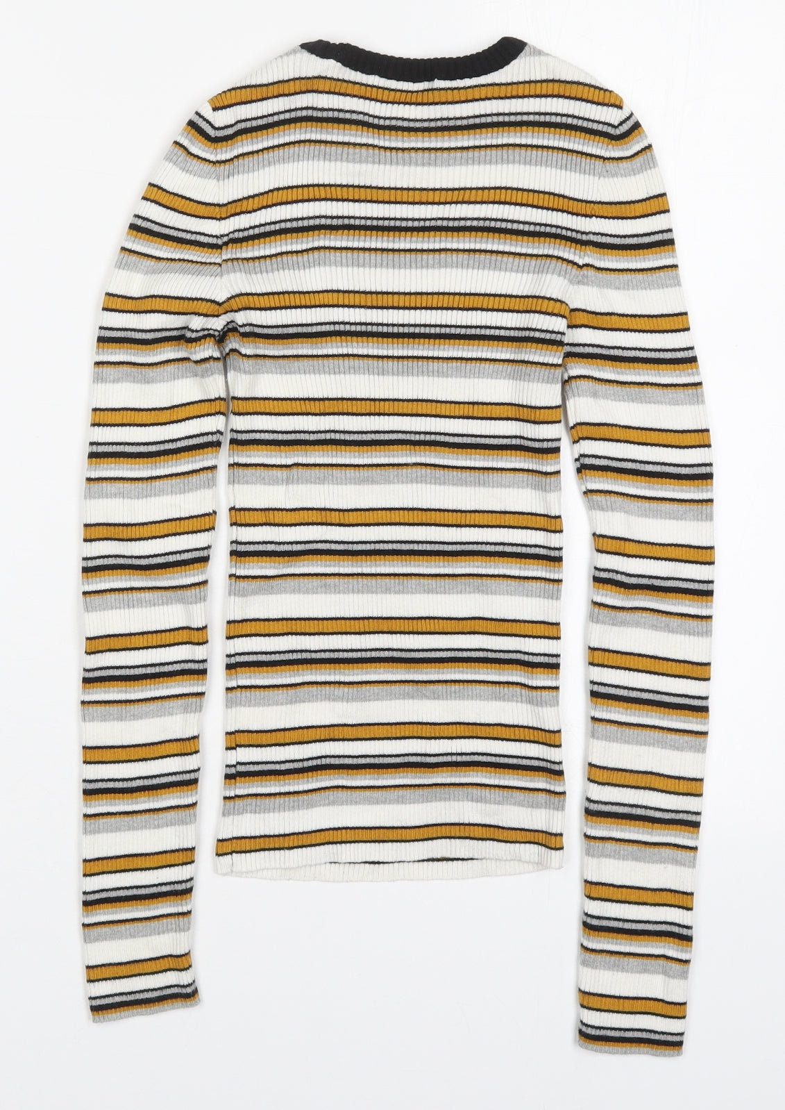 Topshop Womens Yellow Round Neck Striped Acrylic Pullover Jumper Size XS